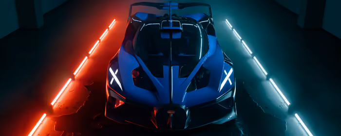 UltraWide 32:9 обои Bugatti (3840x1080): Bugatti Bolide, неон, гиперкар, карбон
