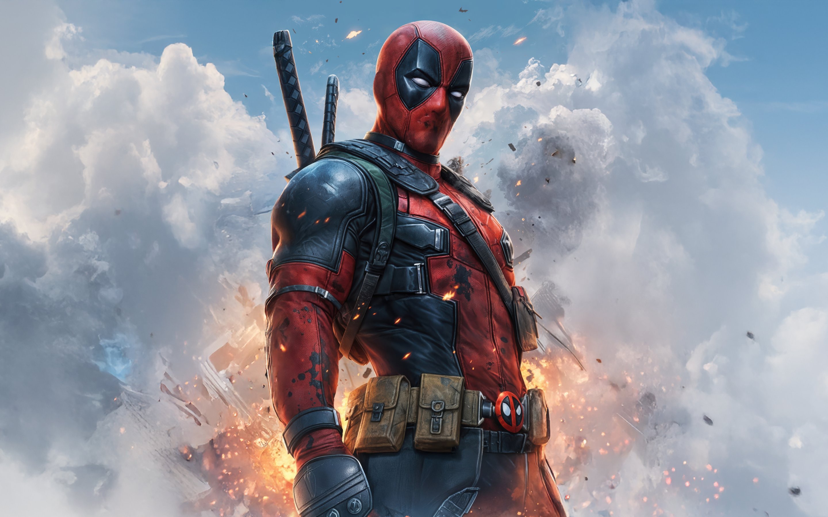 Deadpool in gear amid an explosion - Wallpapers for Apple MacBook 15″ in 2880x1800 resolution