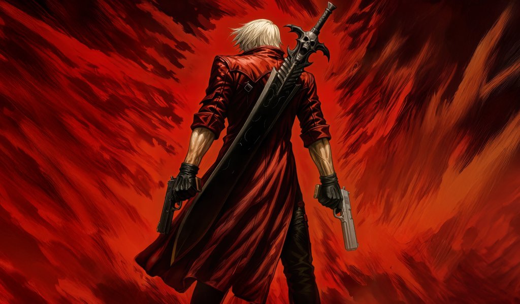 Devil May Cry с мечом и пистолетами - WSVGA обои в разрешении 1024x600