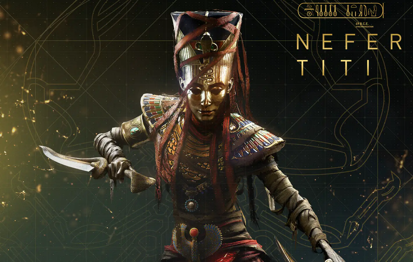 Nefertiti from Assassin's Creed Origins — desktop and phone wallpaper, free download