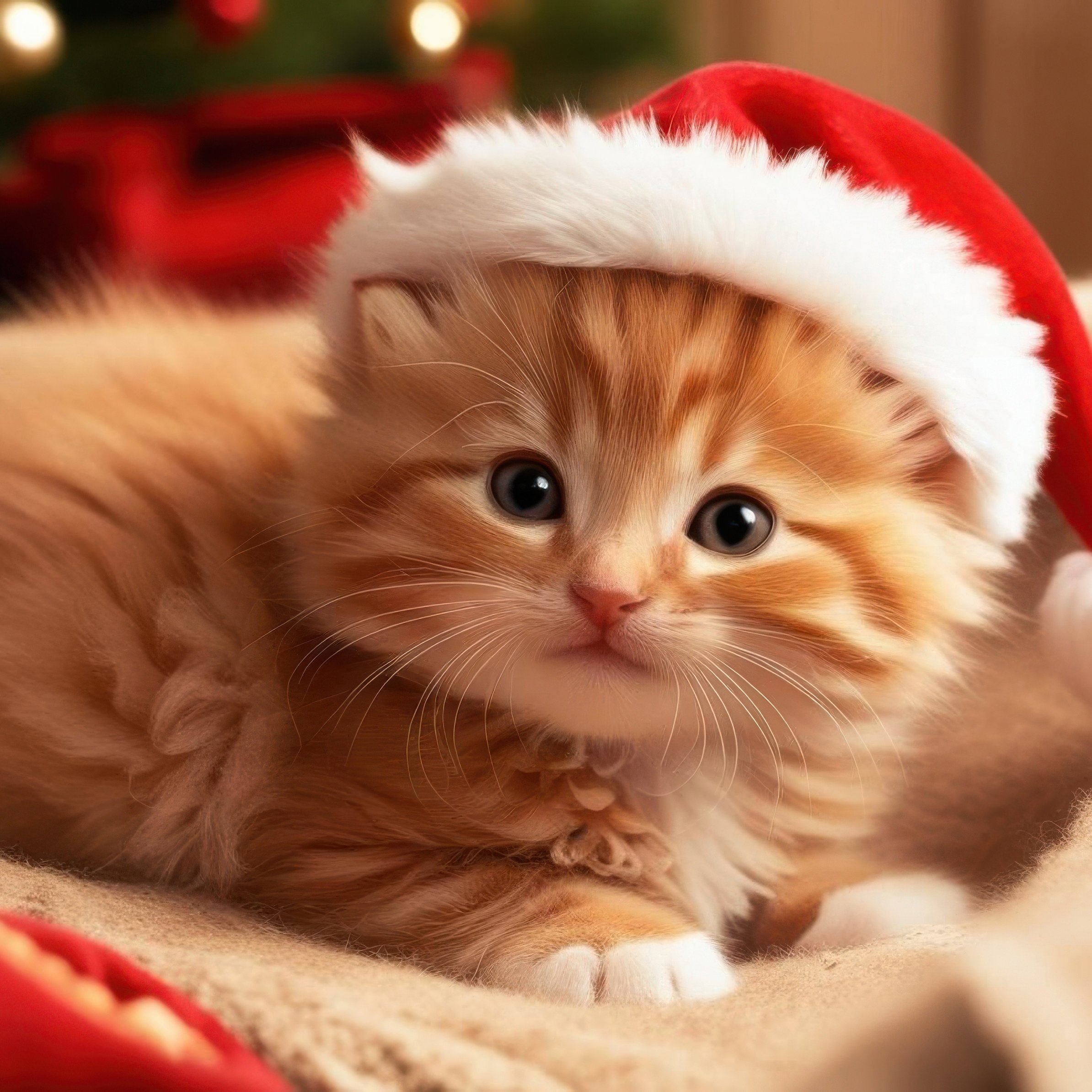 Cute kitten in Santa hat - Wallpapers for iPad Pro 11″ in 2388x2388 resolution