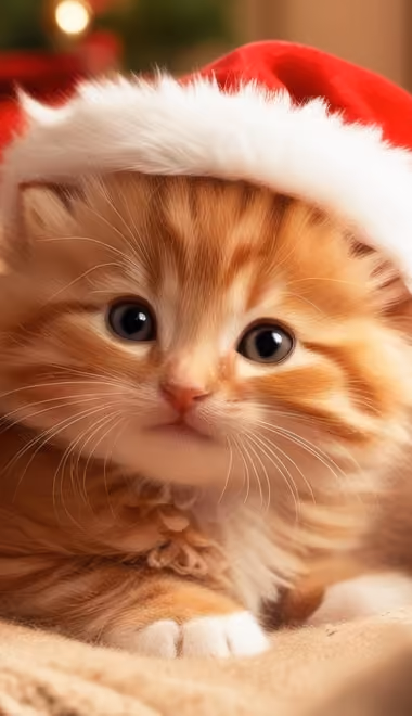 Animals wallpapers: kitten, santa hat, blanket, cat