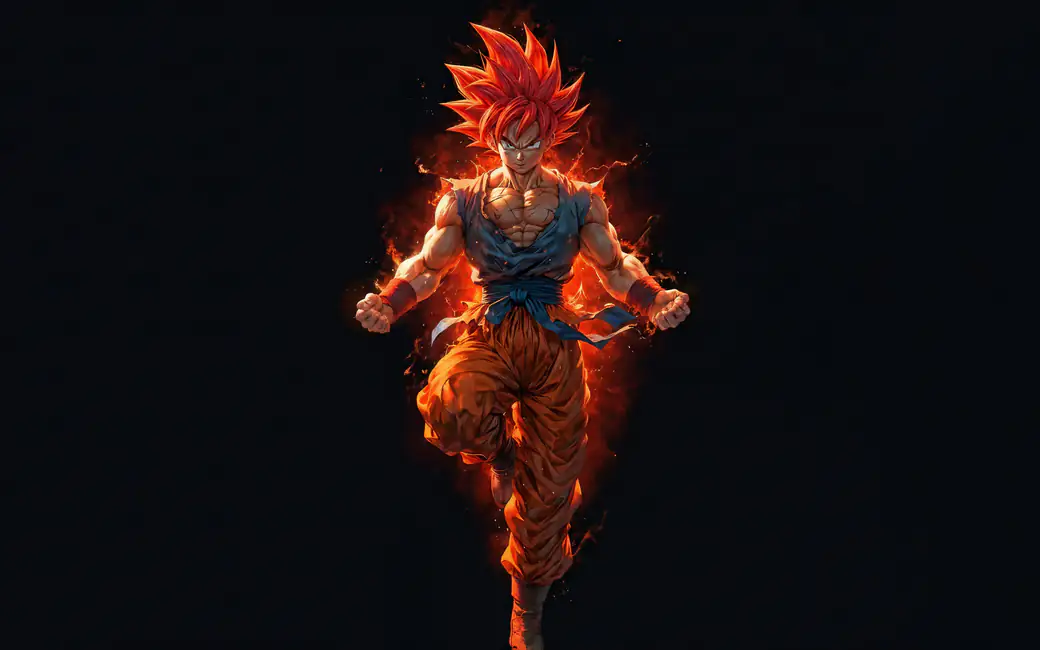 Son Goku in Ultra Instinct with fire — desktop and phone wallpaper, free download
