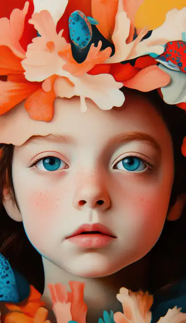 imagination Wallpapers for iPhone 17 Pro/17/16 Pro (1206x2622): child, blue eyes, surrealism, freckles