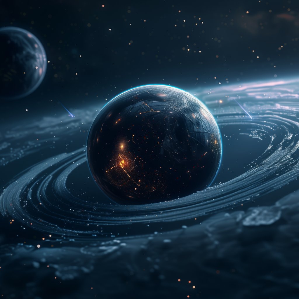 Dark planet with rings - Wallpapers for Apple iPad 1 in 1024x1024 resolution
