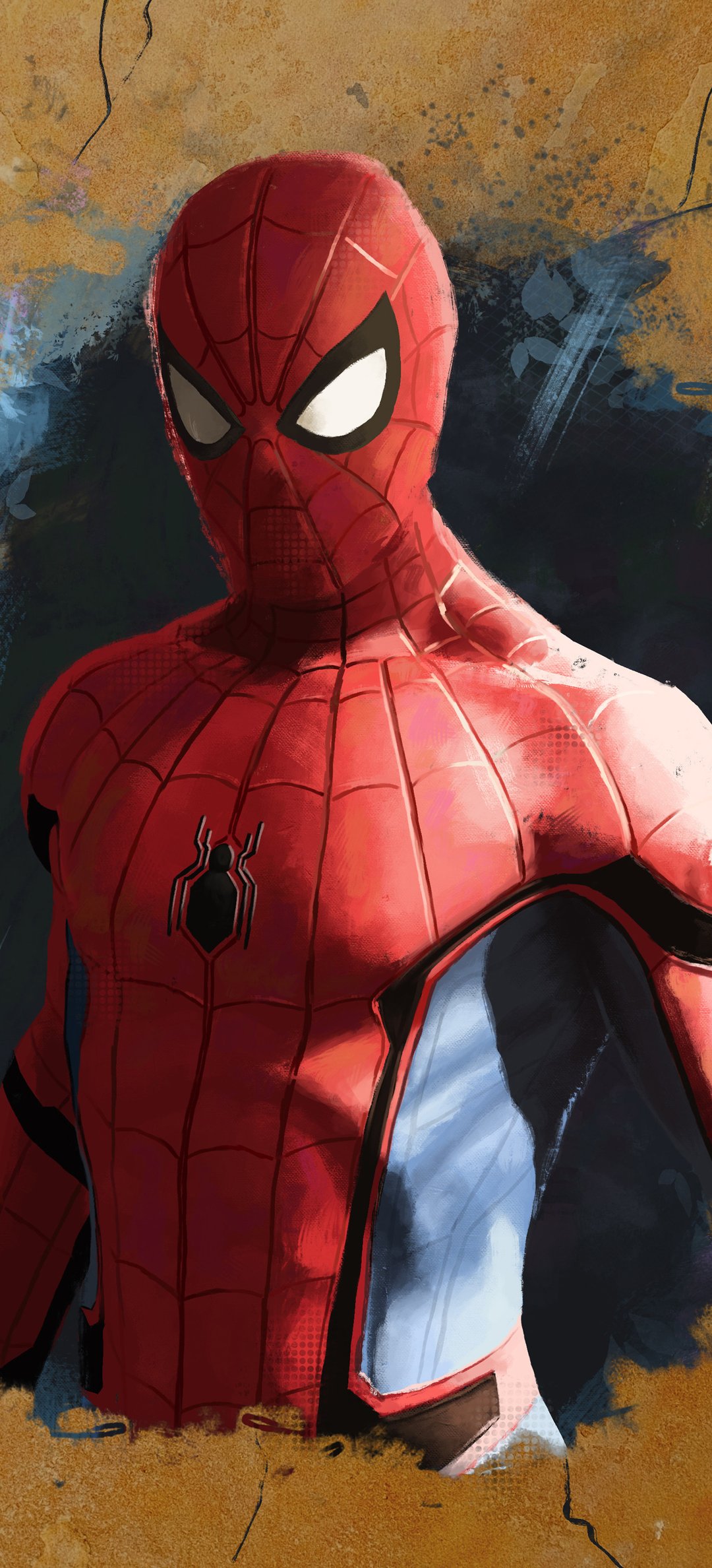 Spider-Man emerging through cracked wall - Wallpapers for Honor/Huawei in 1080x2376 resolution