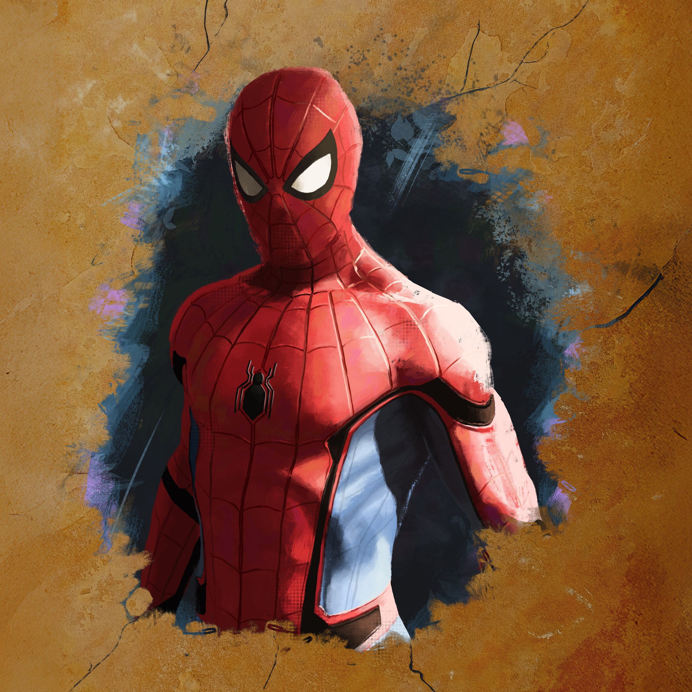 Spider-Man emerging through cracked wall - Wallpapers for iPad Pro 11″ 2024 in 2420x2420 resolution