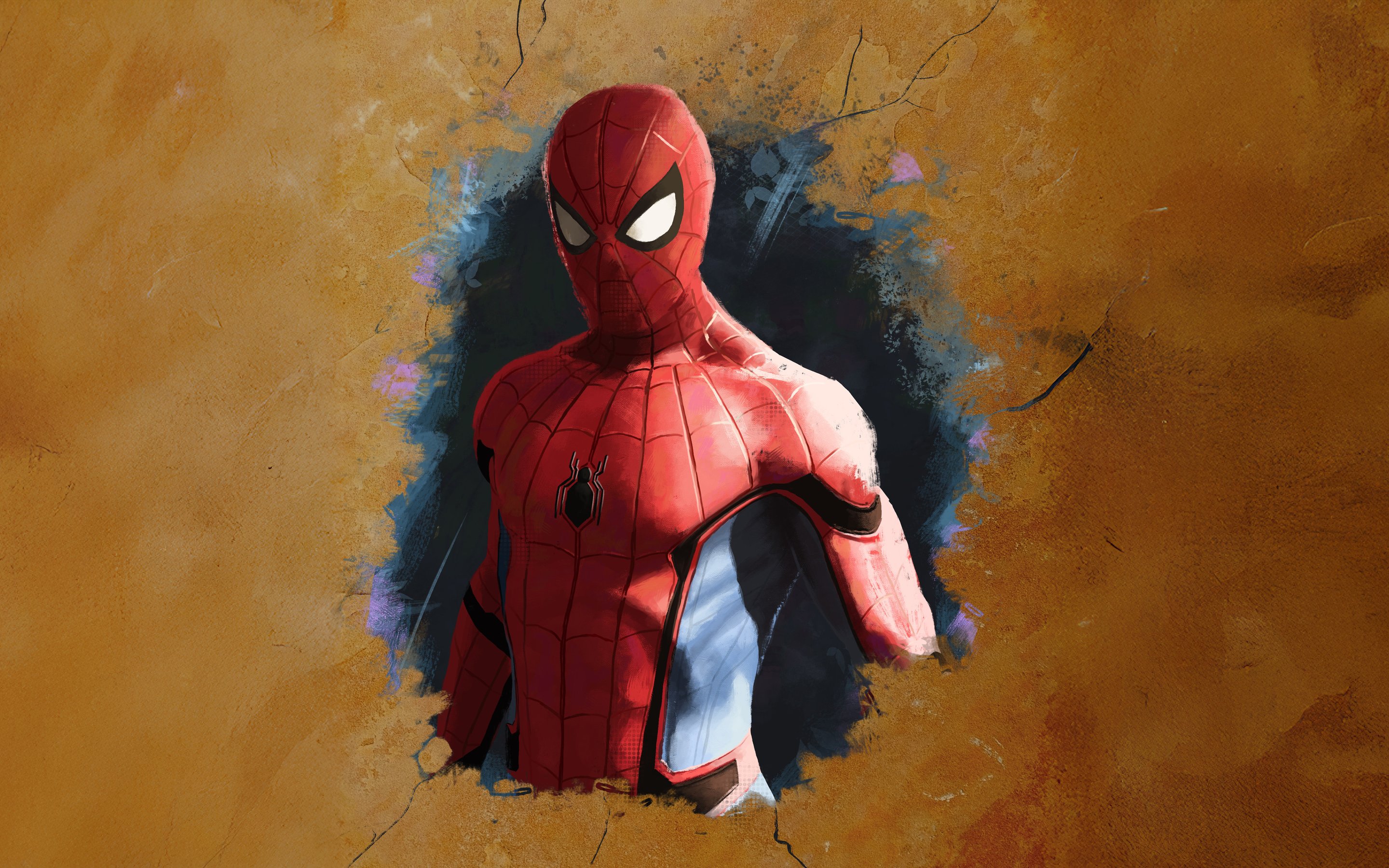Spider-Man emerging through cracked wall - Wallpapers for Apple MacBook 15″ in 2880x1800 resolution