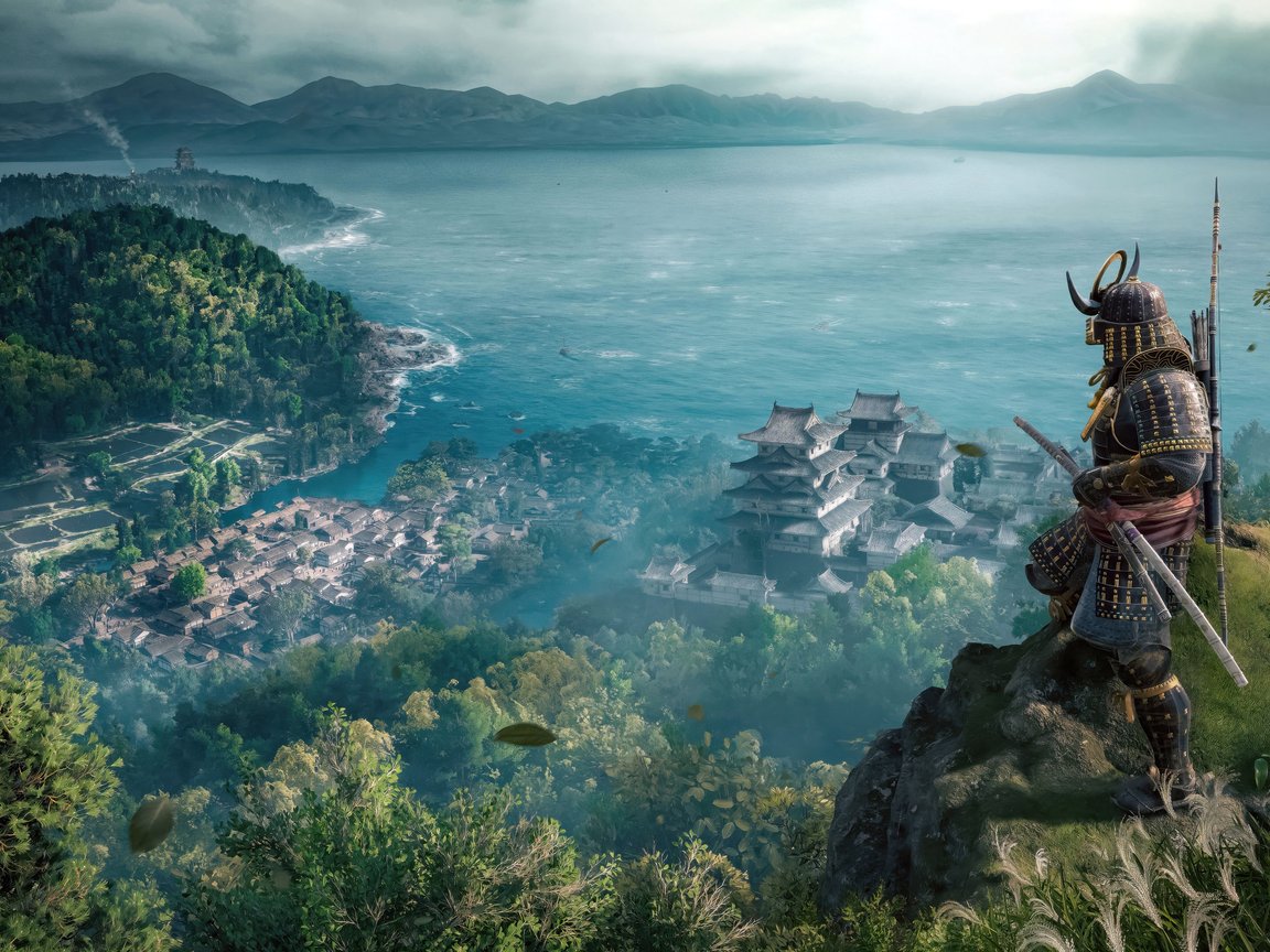 Assassin’s Creed Shadows Samurai overlooking castle - XGA+ wallpapers in 1152x864 resolution