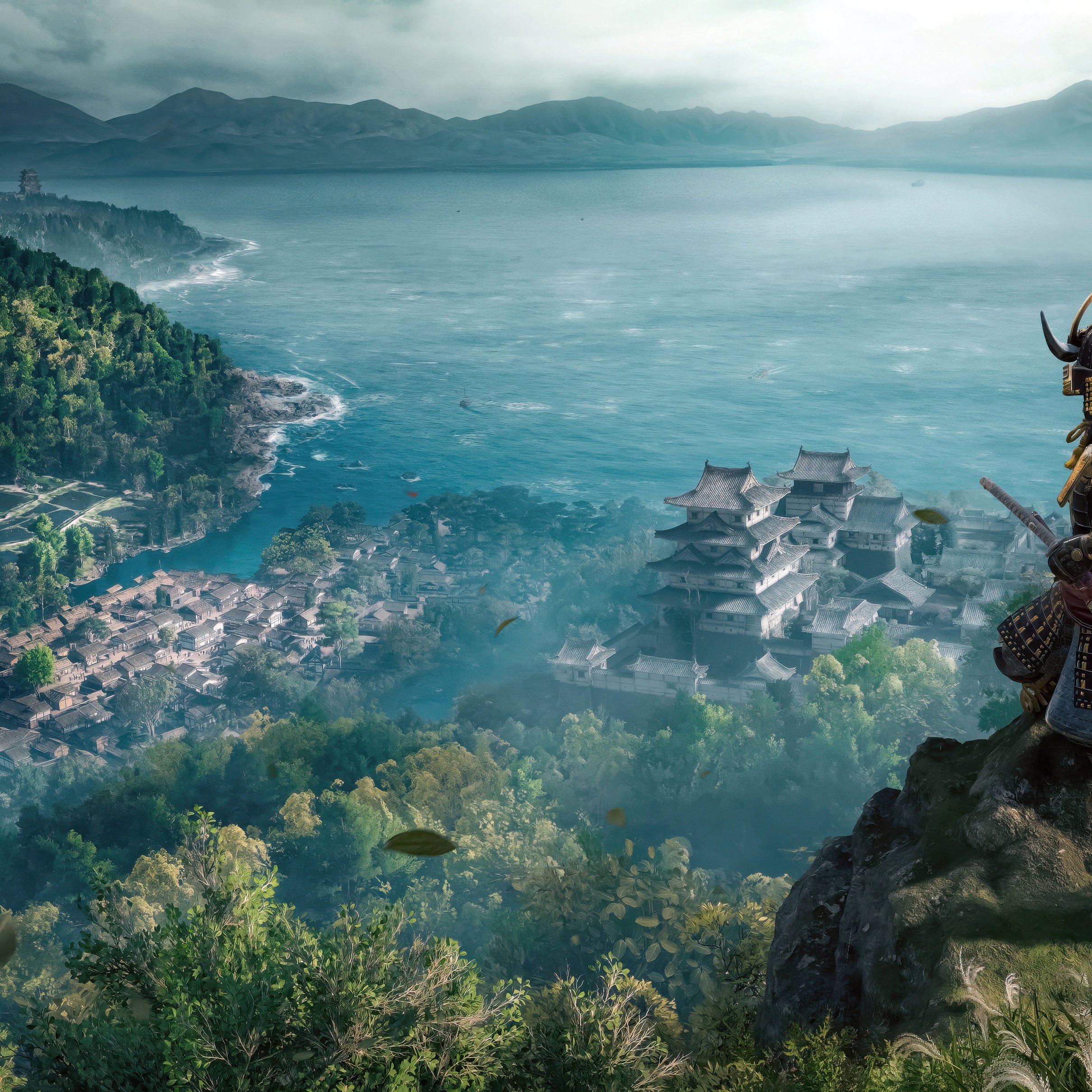 Assassin’s Creed Shadows Samurai overlooking castle - Wallpapers for iPad Pro 11″ 2024 in 2420x2420 resolution