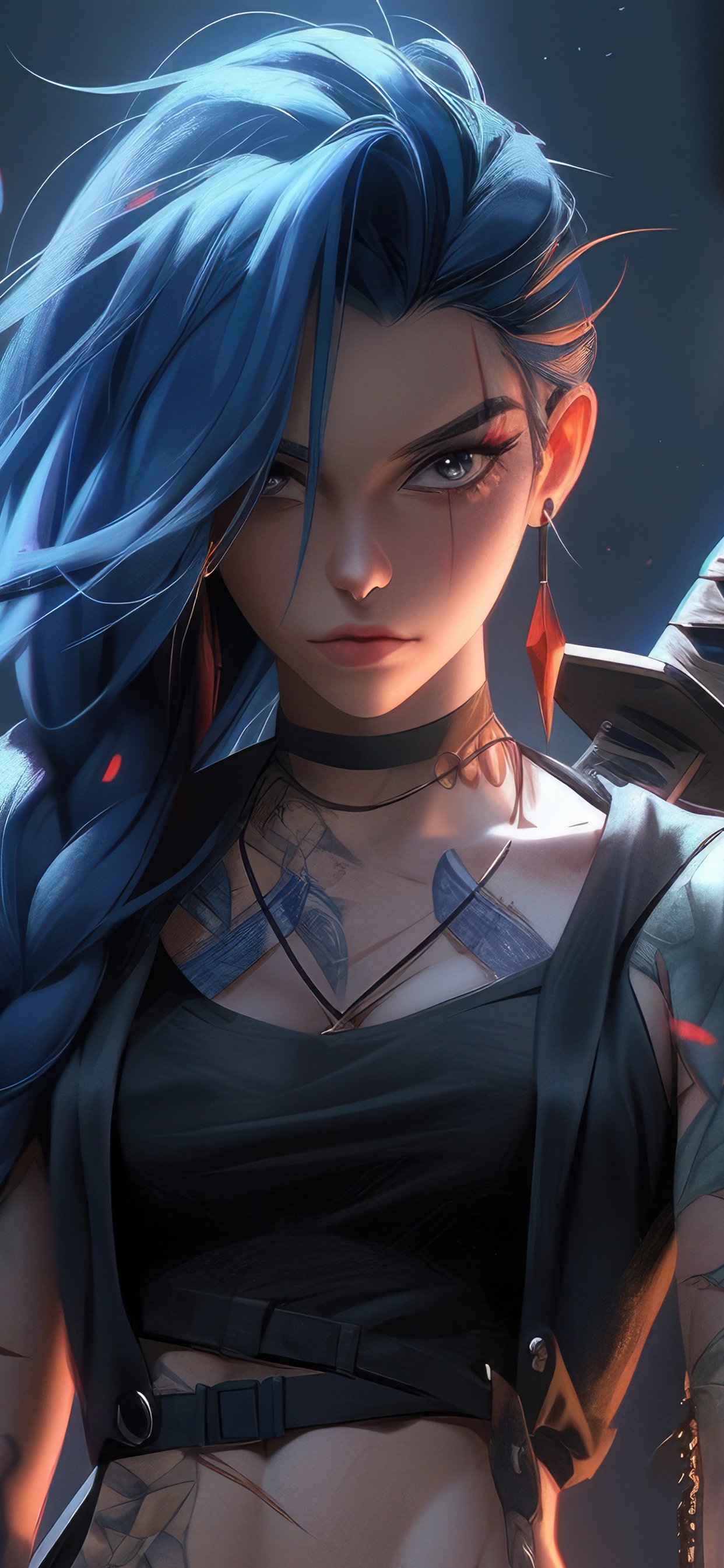 Джинкс из League of Legends с татуировками - Обои для iPhone 11 Pro Max в разрешении 1242x2688