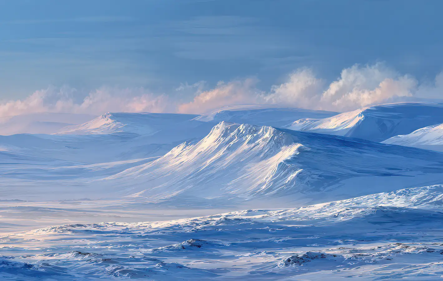 Snowy desert with hills — desktop and phone wallpaper, free download