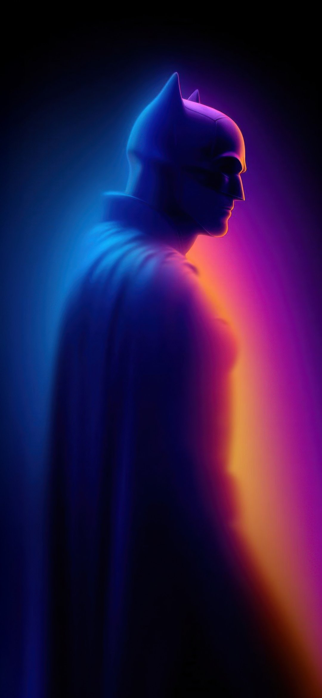 Batman with neon light - Wallpapers for iPhone 12 mini/13 mini, Samsung Galaxy S24/S24 FE/S25/S25 FE/S26/A55/A56/A35/A26/A16/M15, Xiaomi, Sony Xperia in 1080x2340 resolution