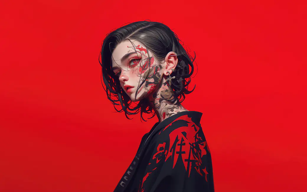 Anime girl with a tattoo on her face — desktop and phone wallpaper, free download