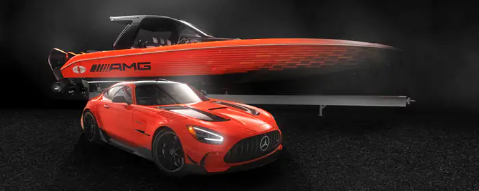 Обои машины: Mercedes-Benz AMG GT, яхта, купе, лодка