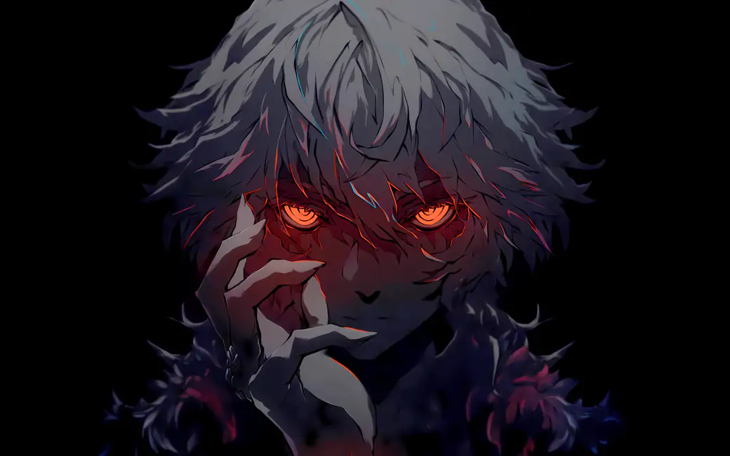 Anime demon with glowing red eyes — desktop and phone wallpaper, free download
