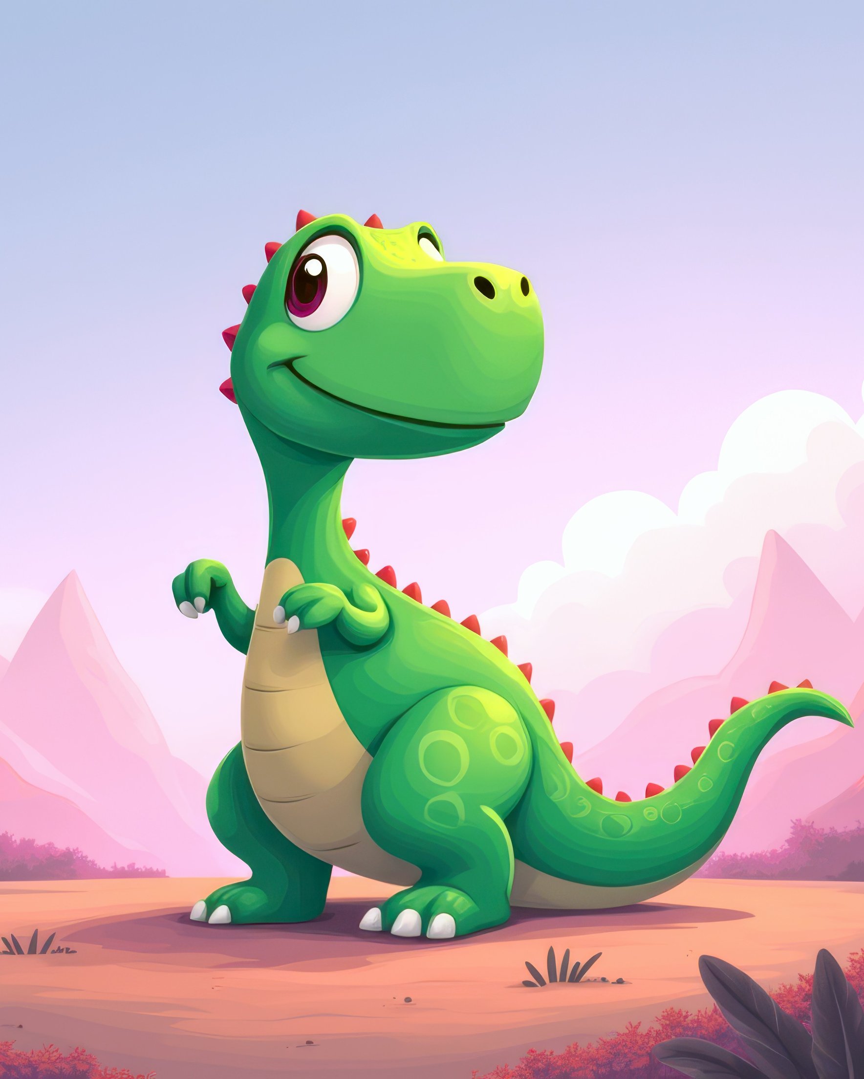 Cute green dinosaur standing in mountains - Wallpapers for Samsung Galaxy Z Fold 2/3 in 1768x2208 resolution