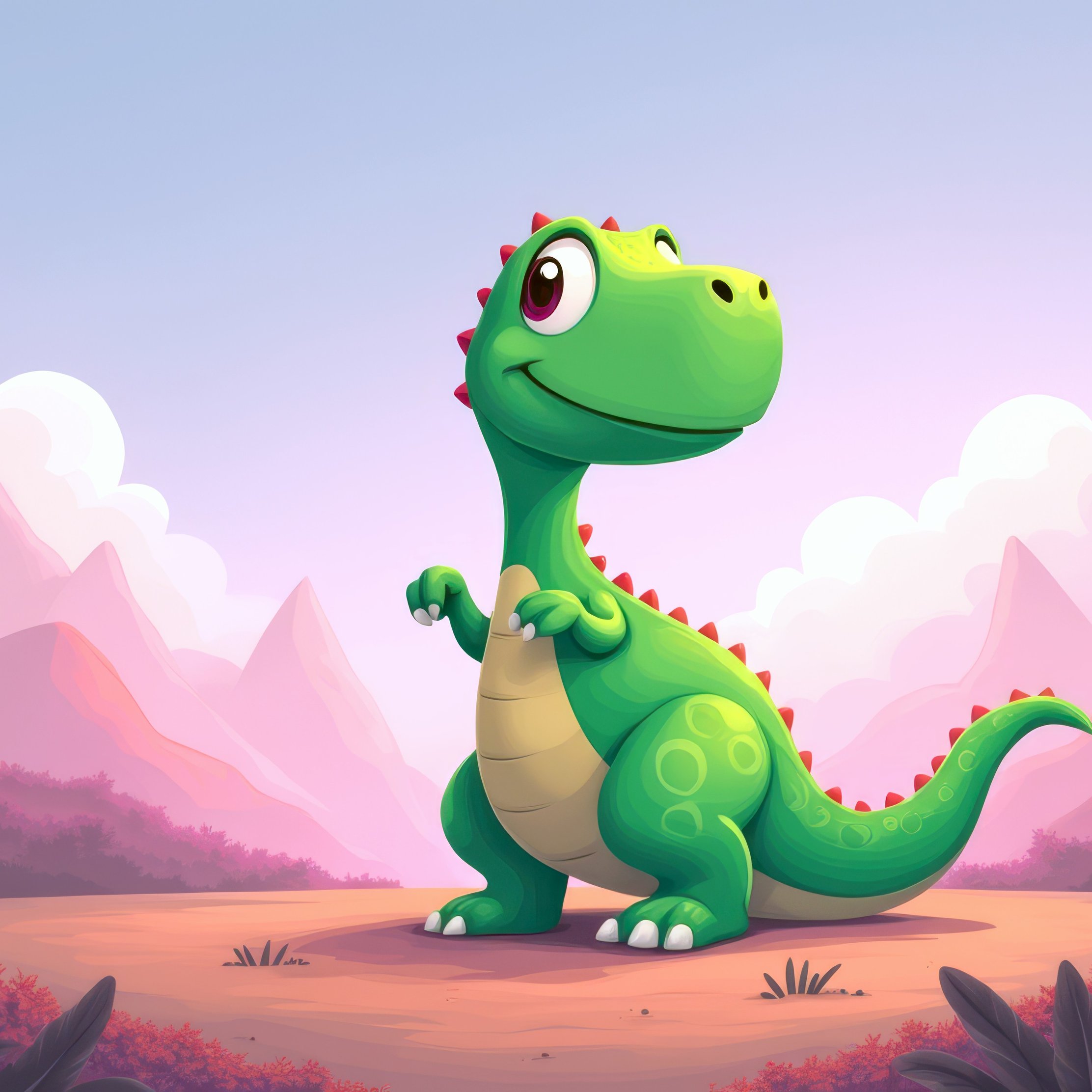 Cute green dinosaur standing in mountains - Wallpapers for iPad Pro 10.5″ in 2224x2224 resolution