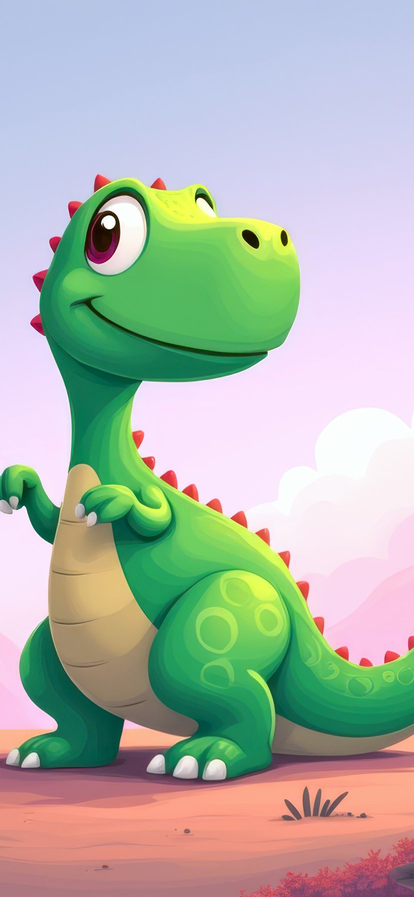 Cute green dinosaur standing in mountains - Wallpapers for iPhone 11/XR in 828x1792 resolution