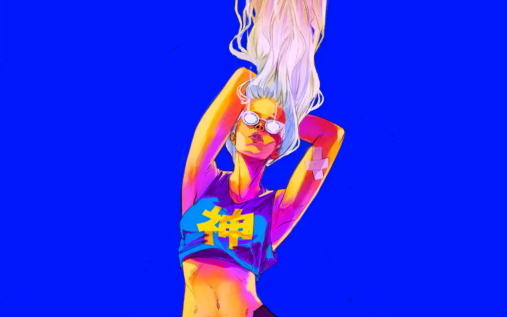 Stylish blonde with glasses — desktop and phone wallpaper, free download