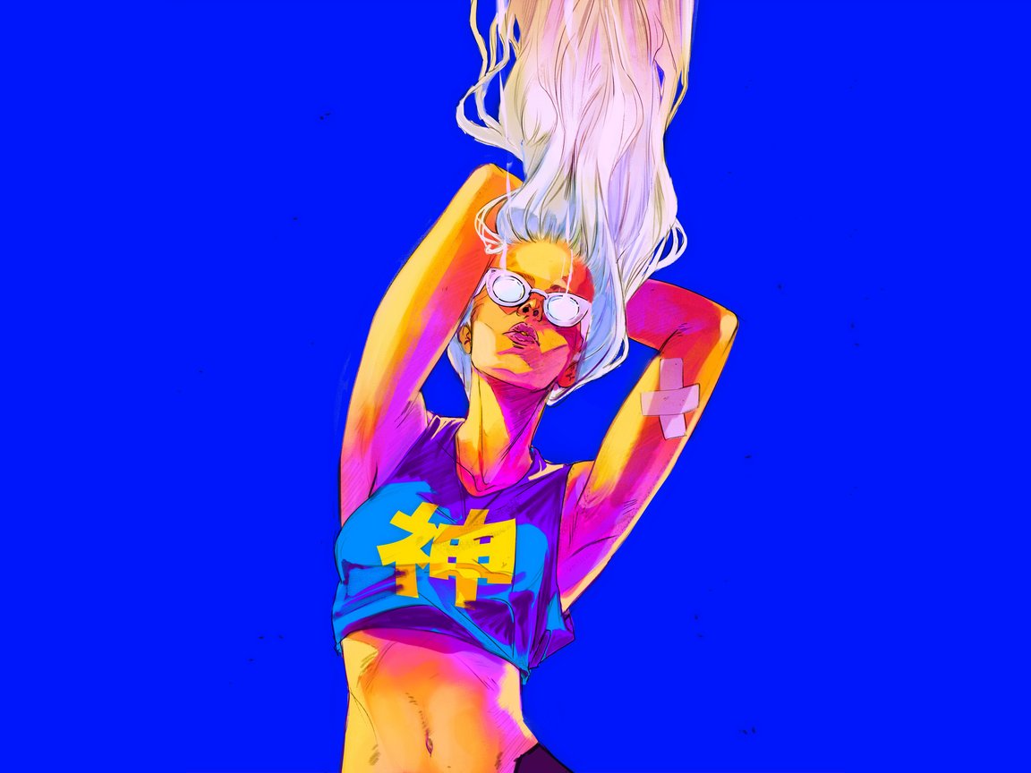 Stylish blonde with glasses - XGA+ wallpapers in 1152x864 resolution