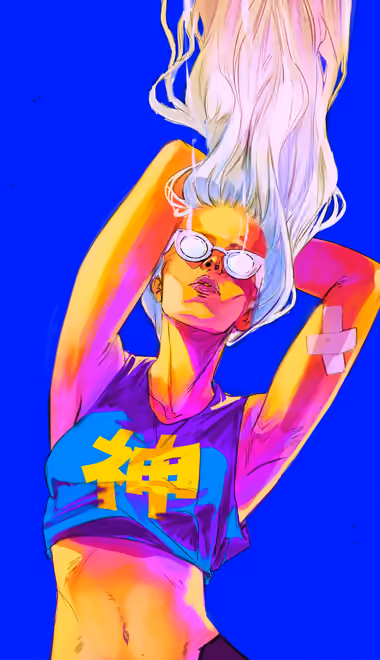 Illustrations wallpapers: girl, blonde, glasses, crop top