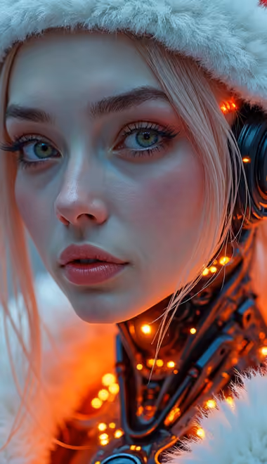 Обои андроид для iPhone 14 Pro/15 Pro (1179x2556): робот, женщина, Санта-Клаус, шапка Санты