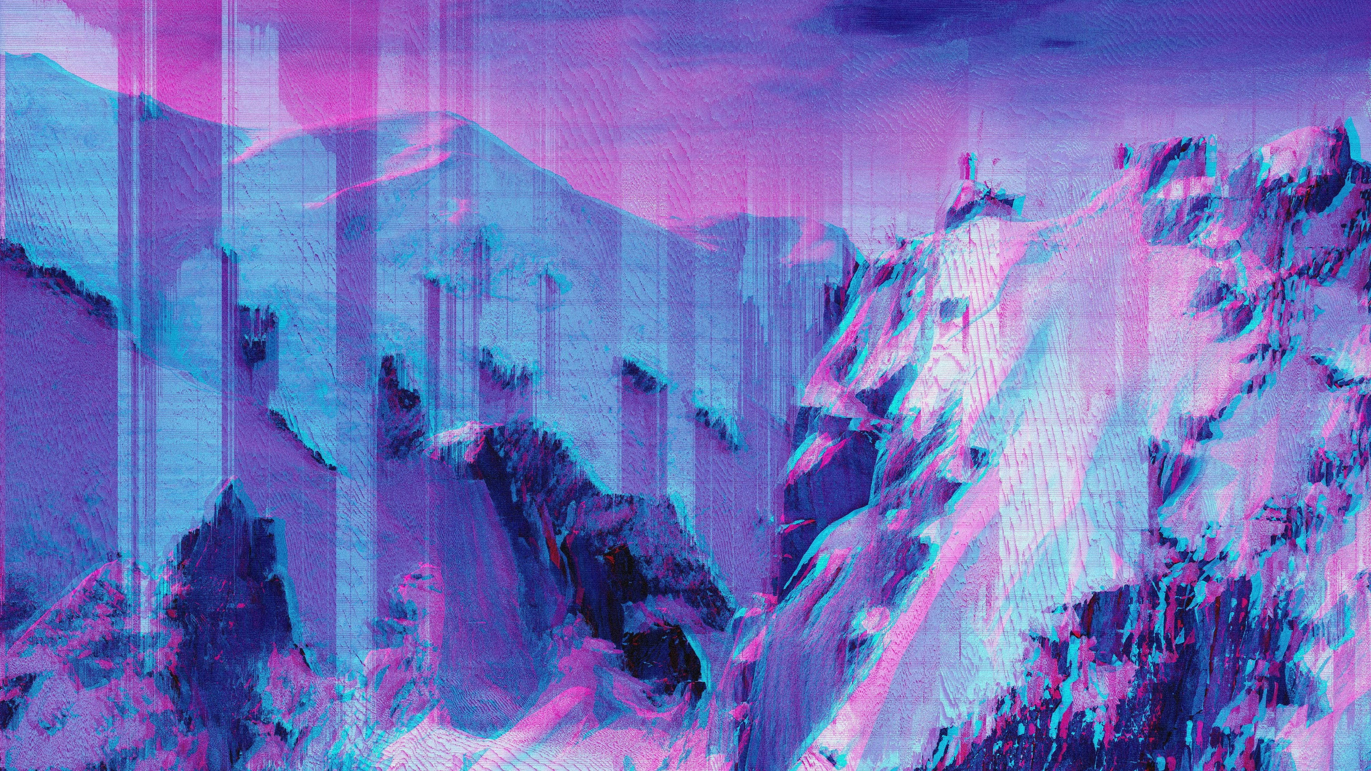 Glitch and neon effect with mountains - Wallpapers for Apple iMac 24″ in 4480x2520 resolution