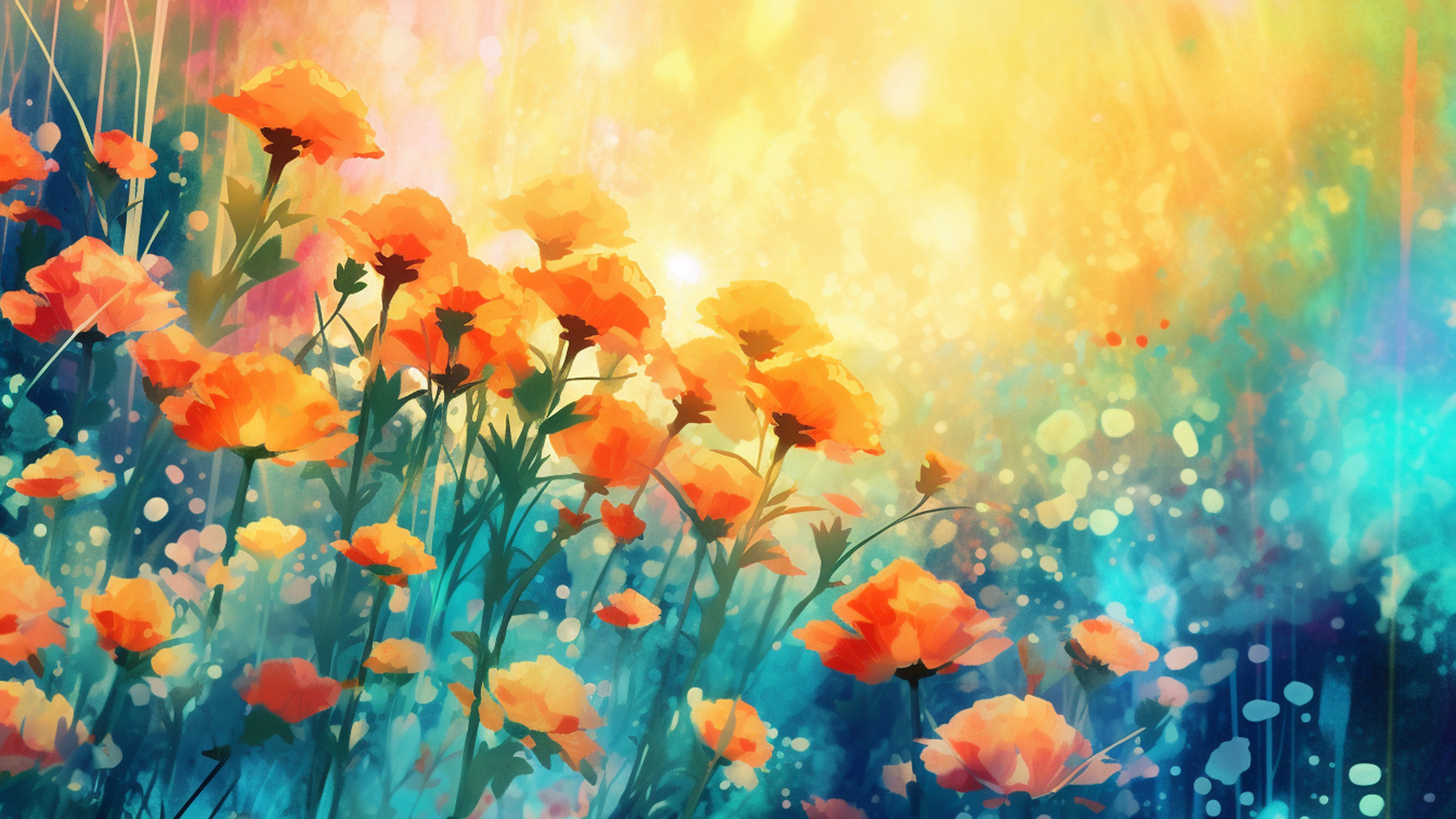 Orange flowers bloom in summer light - Wallpapers for Apple iMac 24″ in 4480x2520 resolution