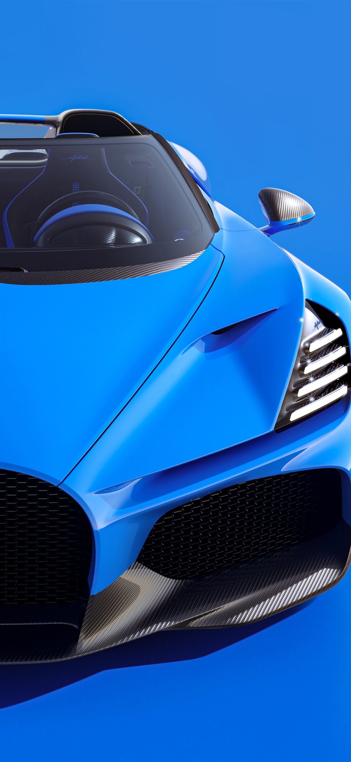 Bugatti Mistral in blue front view - Wallpapers for iPhone X/XS/11 Pro in 1125x2436 resolution
