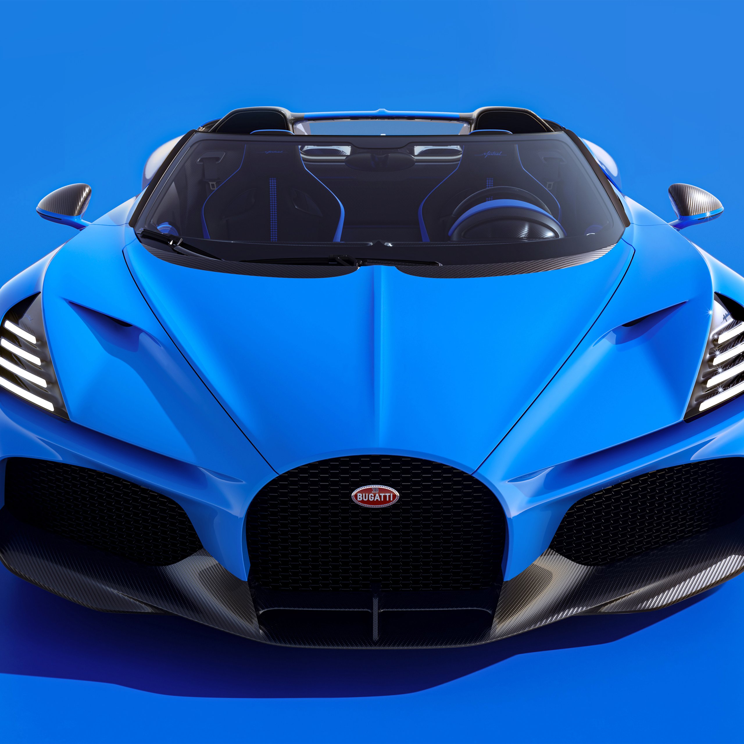 Bugatti Mistral in blue front view - Wallpapers for Samsung Galaxy Tab S9 FE+/Tab S11, Xiaomi Pad 5, Redmi Pad 2 Pro, POCO Pad in 2560x2560 resolution