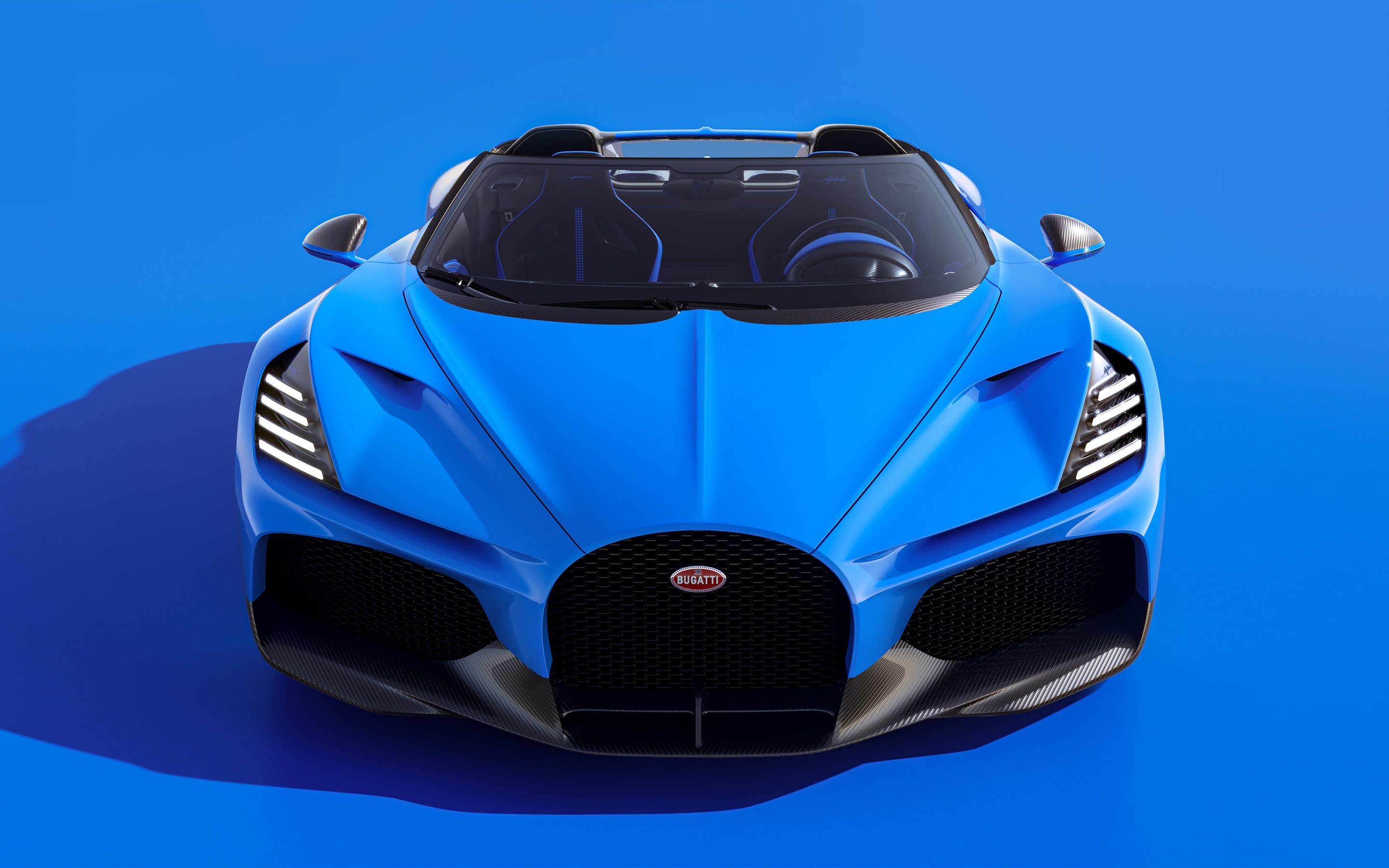 Bugatti Mistral спереди в синем цвете - Обои для Apple MacBook 15″ в разрешении 2880x1800