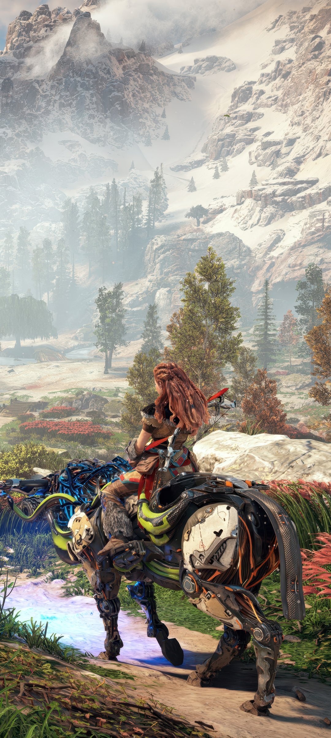 Aloy from Horizon Zero Down on a robot - Wallpapers for Samsung Galaxy A13/A14/A53, Realme 12 Pro 5G, POCO M5 in 1080x2408 resolution