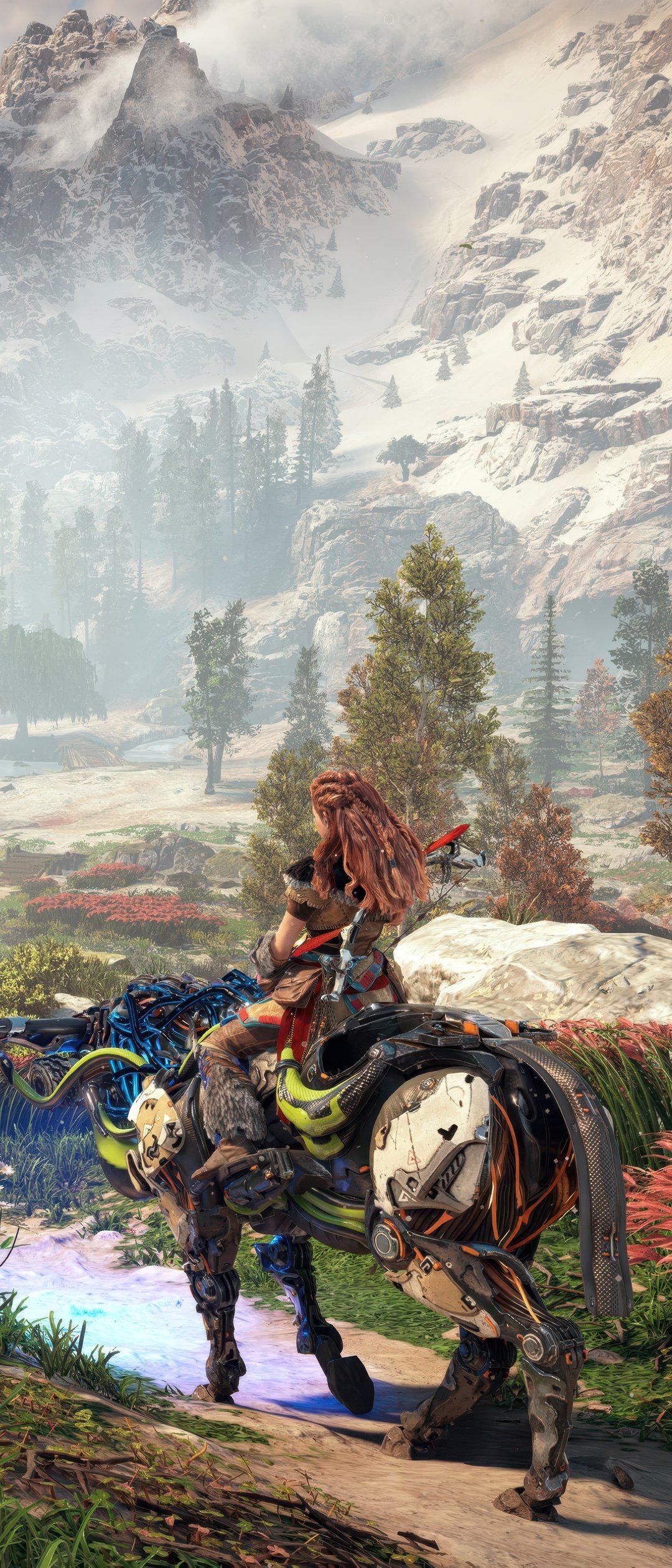 Aloy from Horizon Zero Down on a robot - Wallpapers for Samsung Galaxy Z Flip7, Sony Xperia 5 II/5 III/5 V/10 IV/10 V, Xiaomi Mix Fold 3 in 1080x2520 resolution
