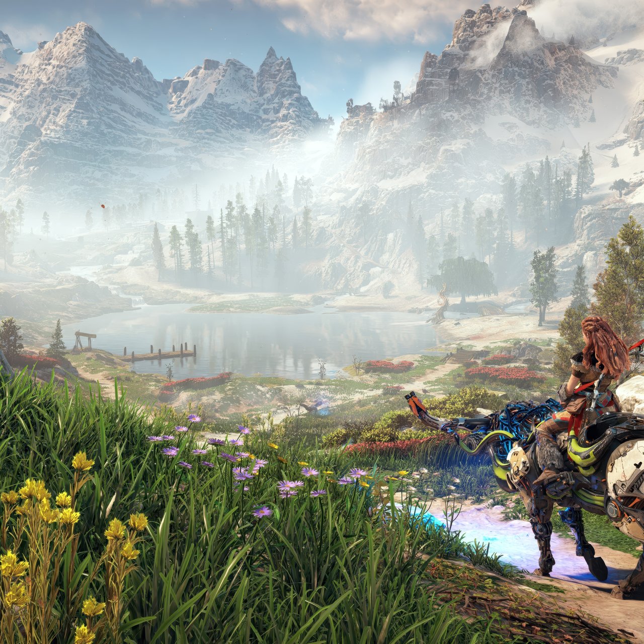 Aloy from Horizon Zero Down on a robot - Wallpapers for Lenovo, Huawei in 1280x1280 resolution