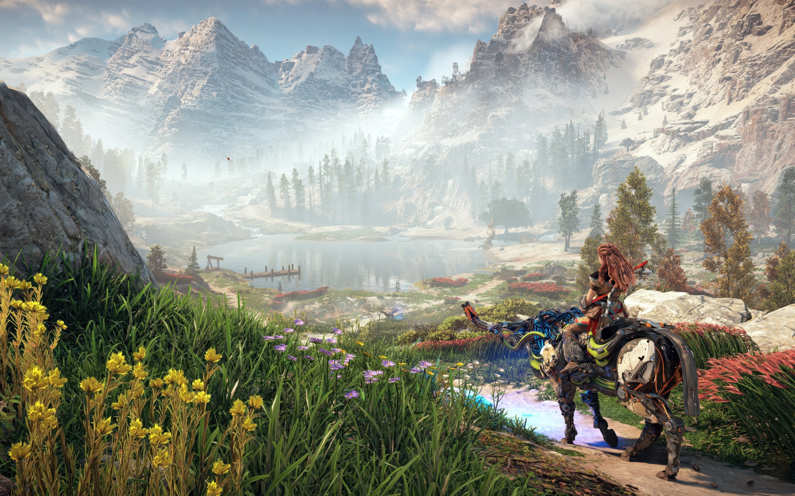 Aloy from Horizon Zero Down on a robot - WQXGA and for Apple MacBook Air 13 wallpapers in 2560x1600 resolution
