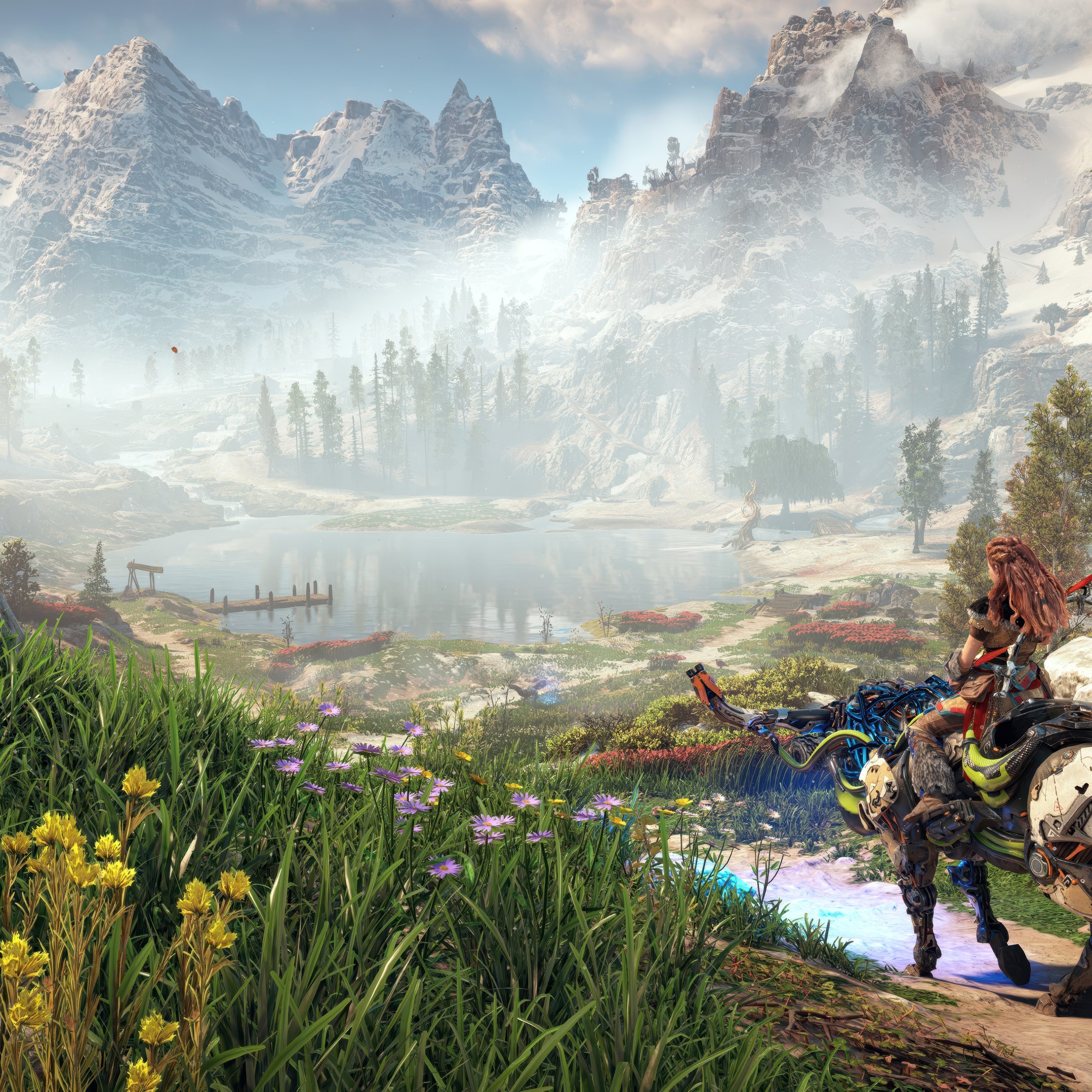 Aloy from Horizon Zero Down on a robot - Wallpapers for iPad Pro 12.9″ in 2732x2732 resolution