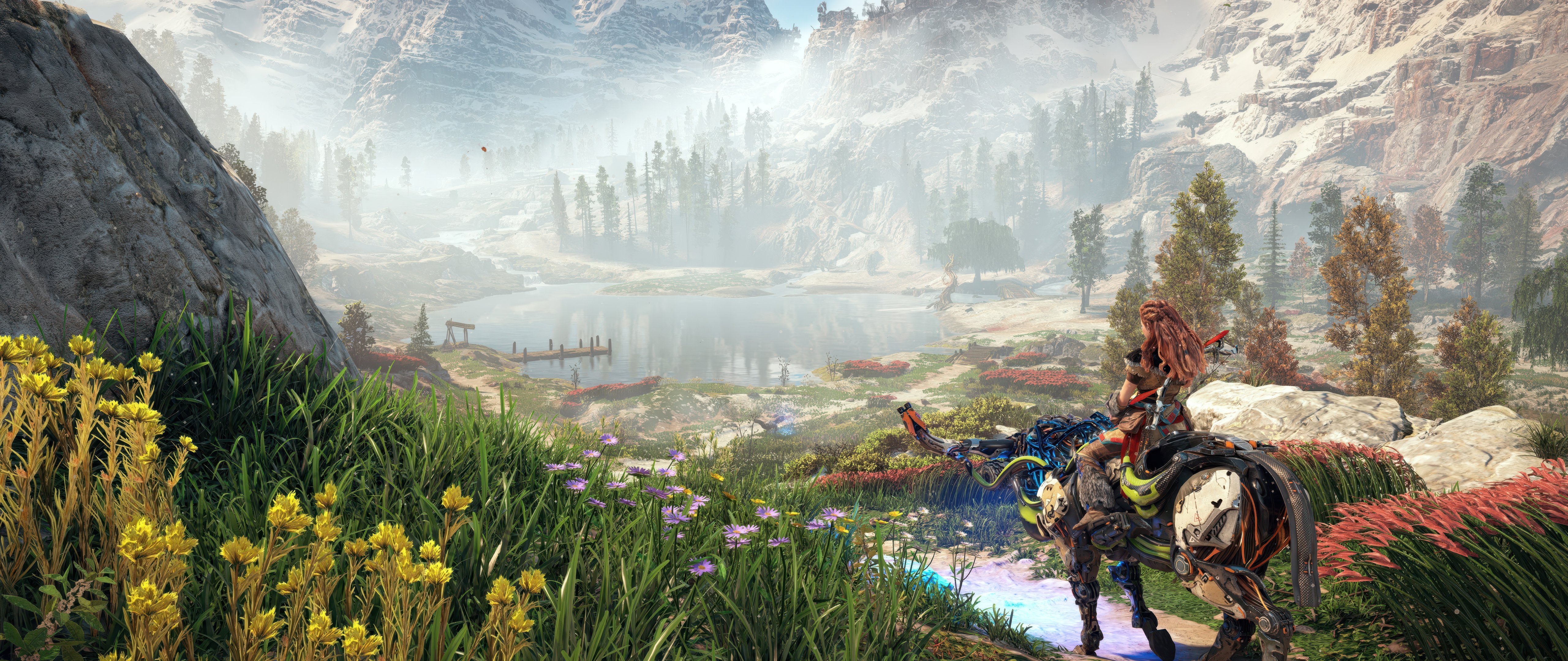 Aloy from Horizon Zero Down on a robot - 5K2K UltraWide 21:9 wallpapers in 5120x2160 resolution