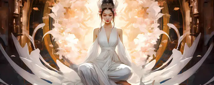 UltraWide 21:9 wallpapers (2560x1080): woman, meditation, dress, petals