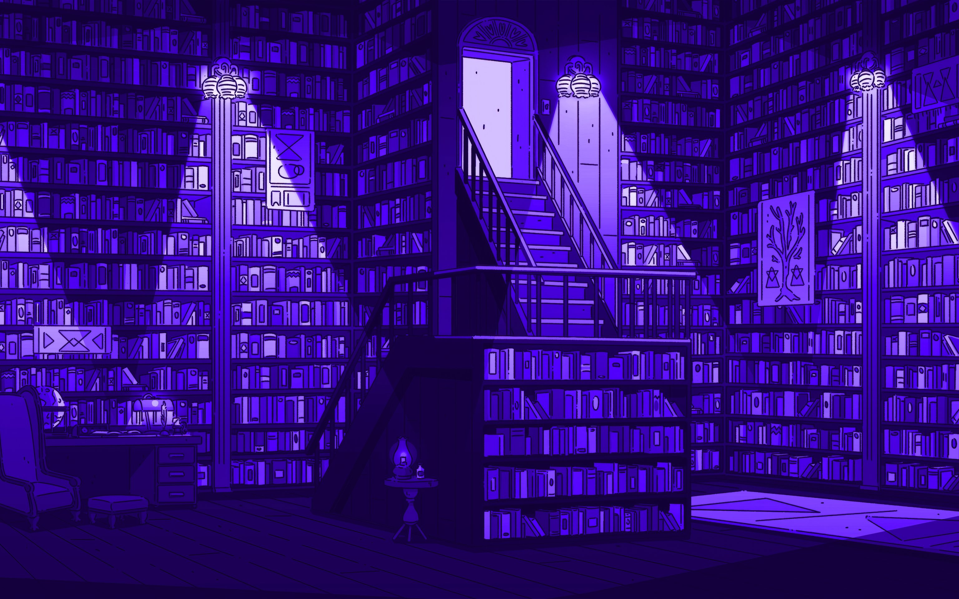 Large library at night - Wallpapers for Apple MacBook 16″ in 3072x1920 resolution