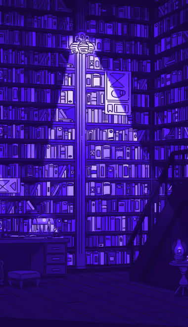 Illustrations wallpapers: library, book, night, staircase