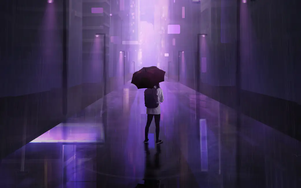 Person with umbrella walking — desktop and phone wallpaper, free download