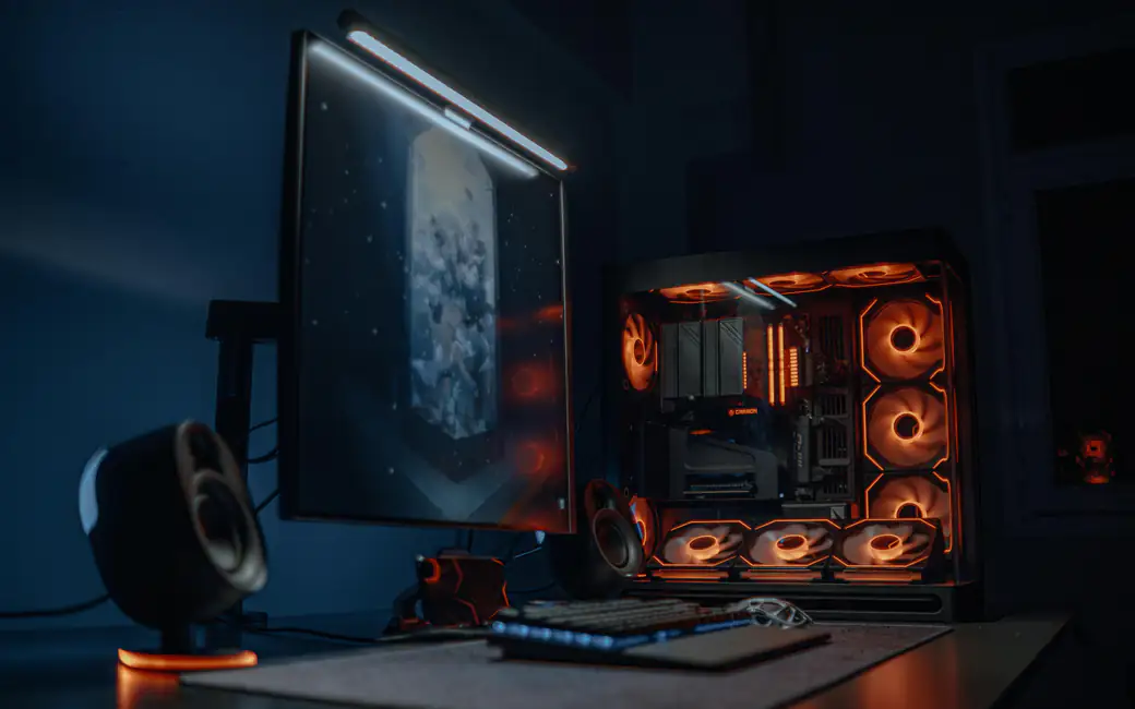 Custom PC with RGB backlight — desktop and phone wallpaper, free download