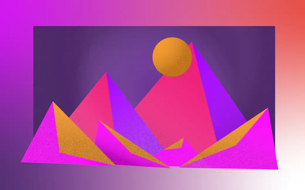 Geometric pyramids under golden sphere — desktop and phone wallpaper, free download