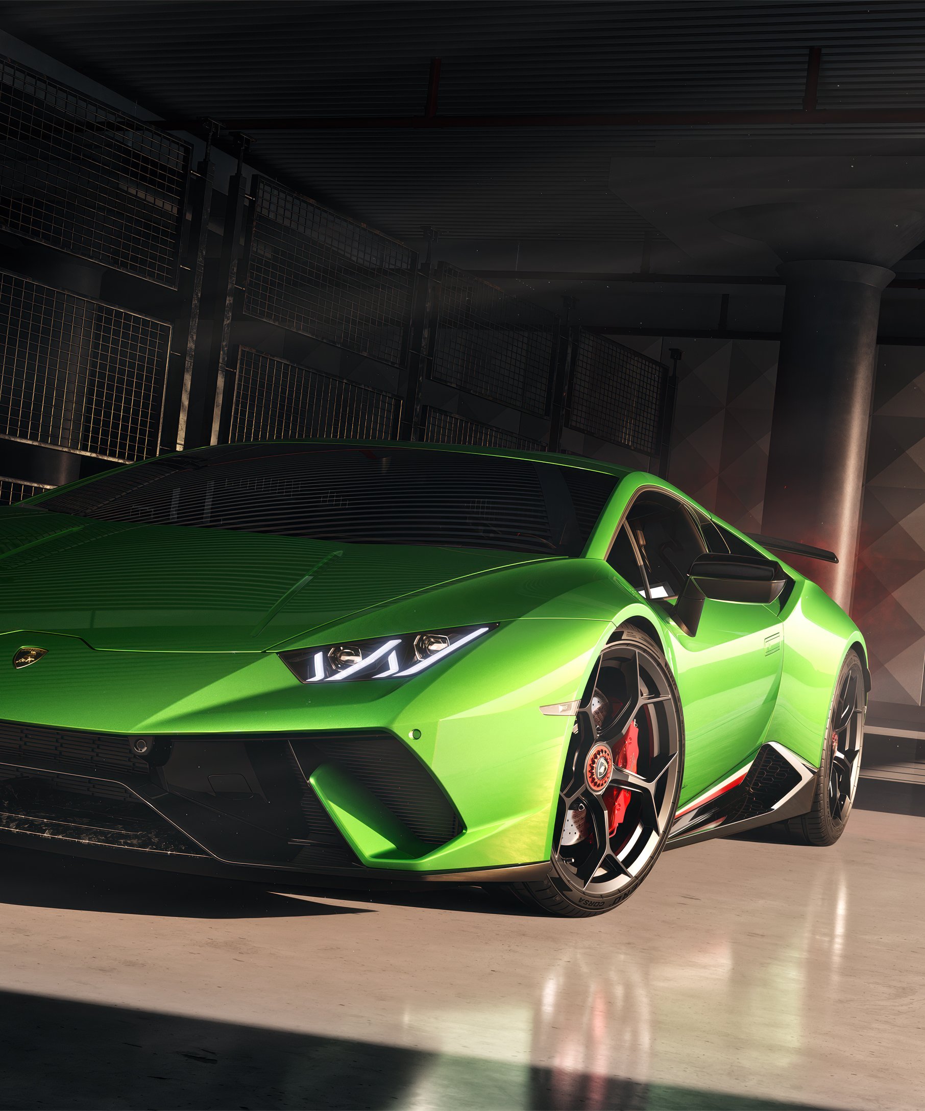 Green Lamborghini Huracán Performante - Wallpapers for Samsung Galaxy Z Fold4/Z Fold5/Z Fold6 in 1812x2176 resolution