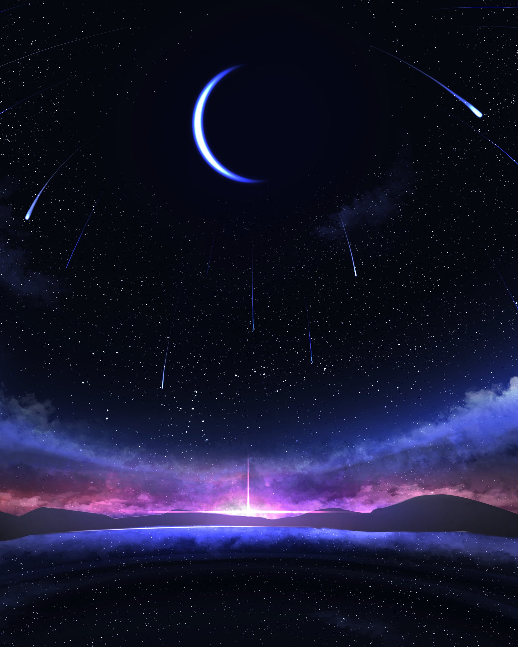 Crescent moon and shooting stars - Wallpapers for Samsung Galaxy Z Fold 2/3 in 1768x2208 resolution