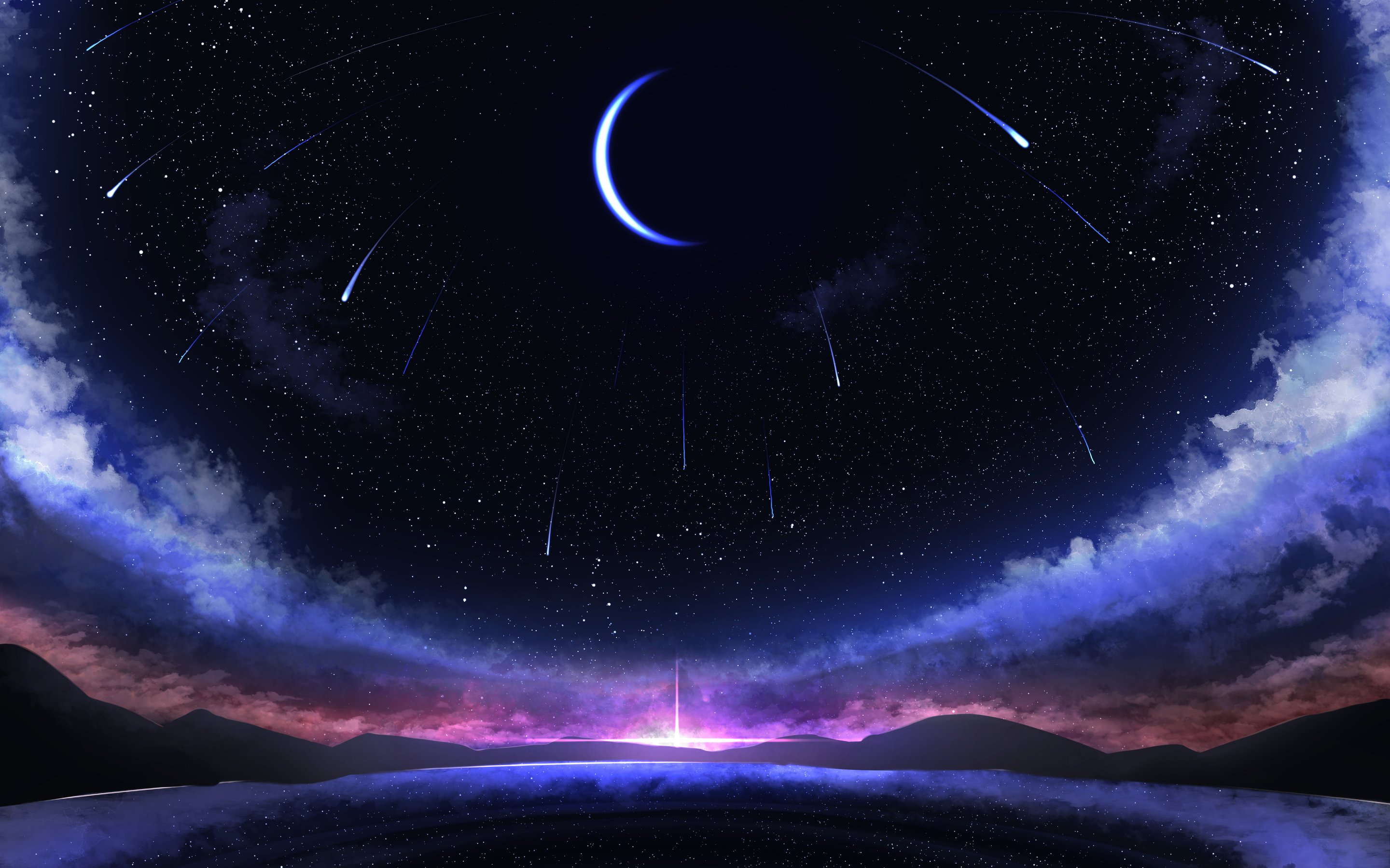 Crescent moon and shooting stars - Wallpapers for Apple MacBook 15″ in 2880x1800 resolution