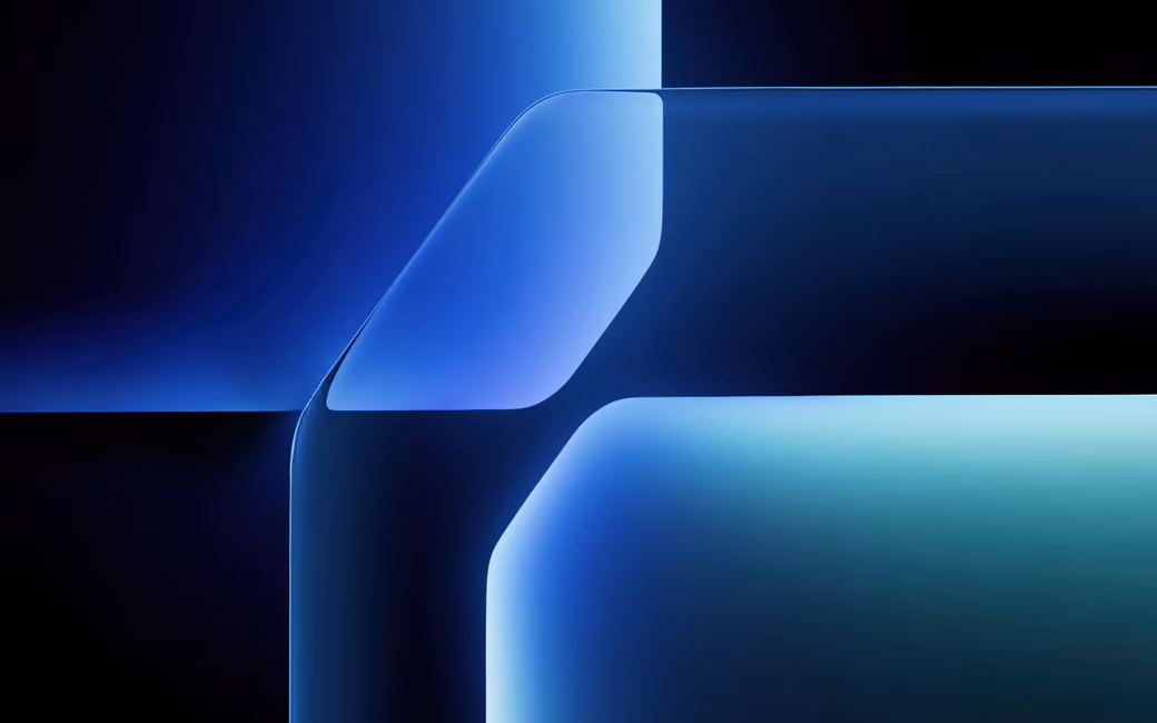 Blue abstract geometric light shapes — desktop and phone wallpaper, free download