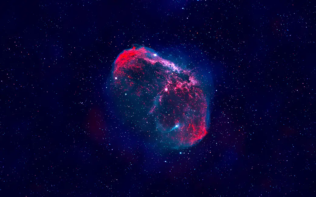 Red nebula on a background of stars — desktop and phone wallpaper, free download