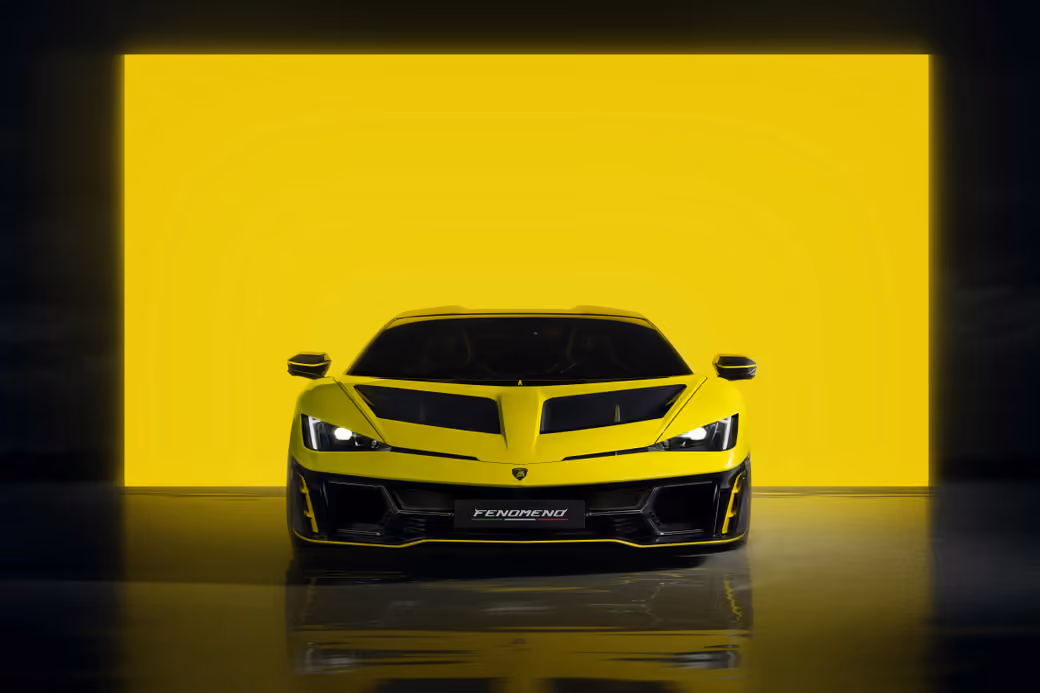 Yellow Lamborghini Fenomeno front view — desktop and phone wallpaper, free download